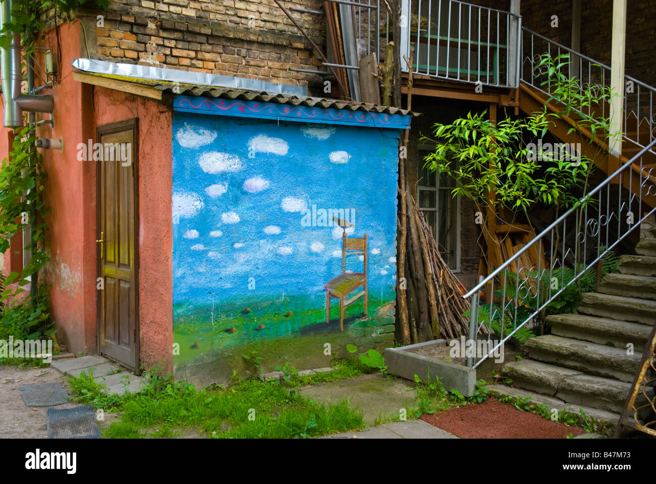 Wallpainting in district of Uzupis in Vilnius Lithuania Europe Stock Photo