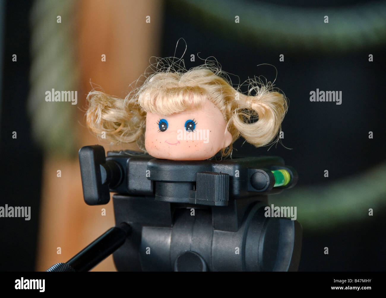 Doll head in place of tripod mounting hires stock photography and