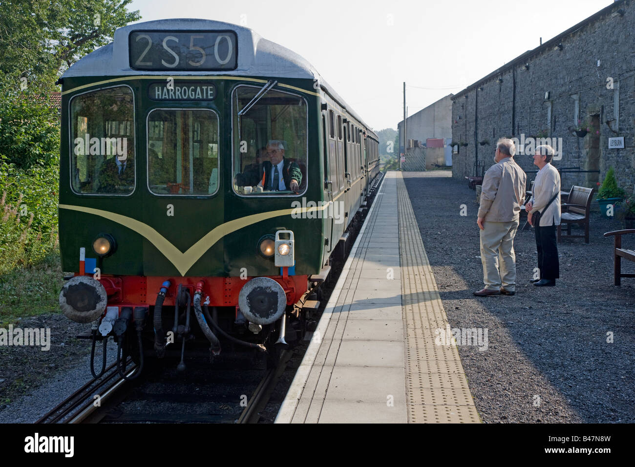 Diesel Train at Leyburn Station on the Wensleydale Railway Leyburn Wensleydale North Yorkshire Stock Photo