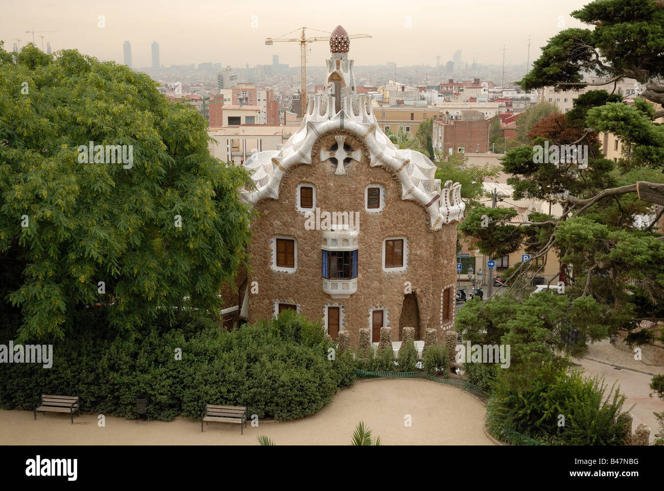 Building designed by Antoni Gaudi in Park Guell, Barcelona Spain Stock ...