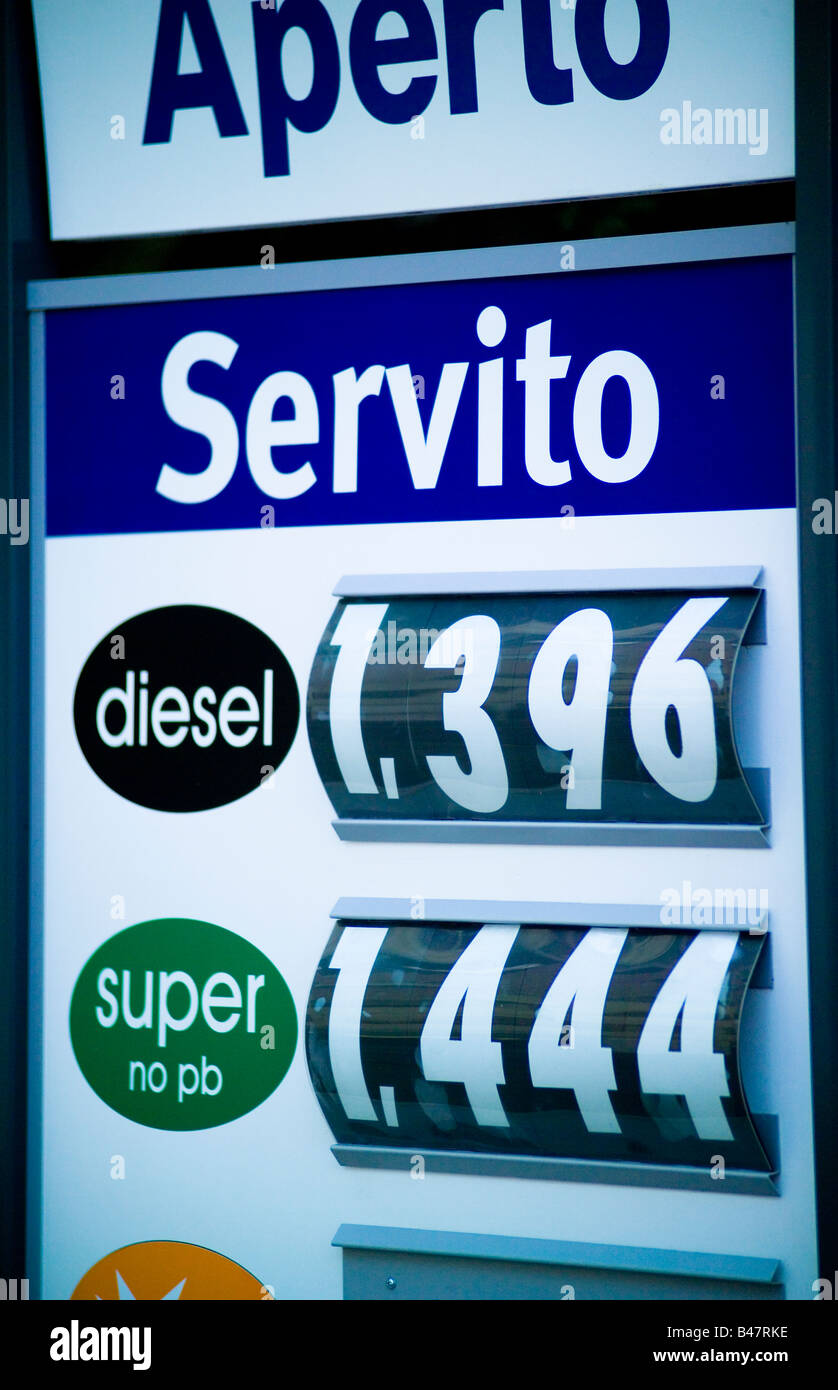 Petrol Station Sign With Fuel Prices Per Liter Italy Stock Photo Alamy