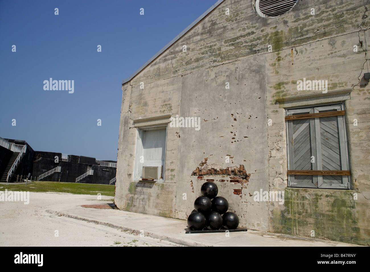 Cement wall and ammunition of artillery battery at Fort Taylor, Key