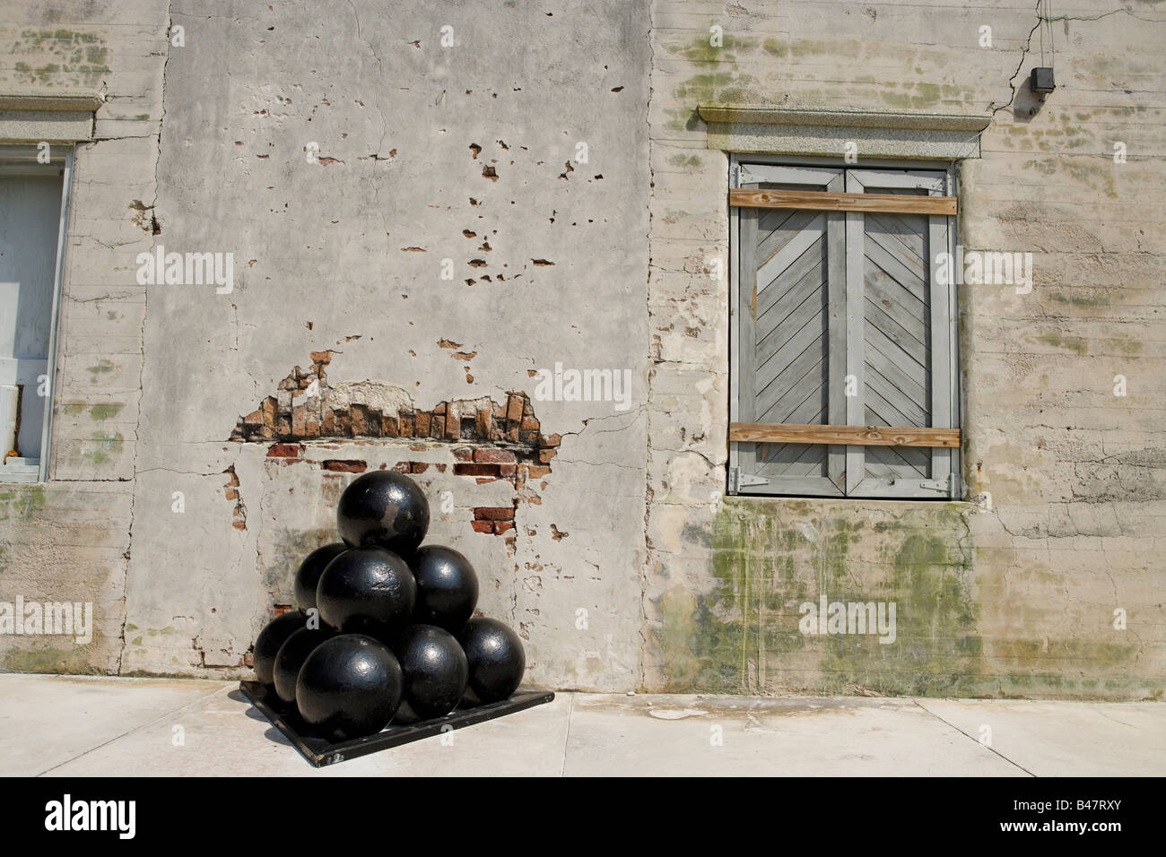 Cement wall and ammunition of artillery battery at Fort Taylor, Key