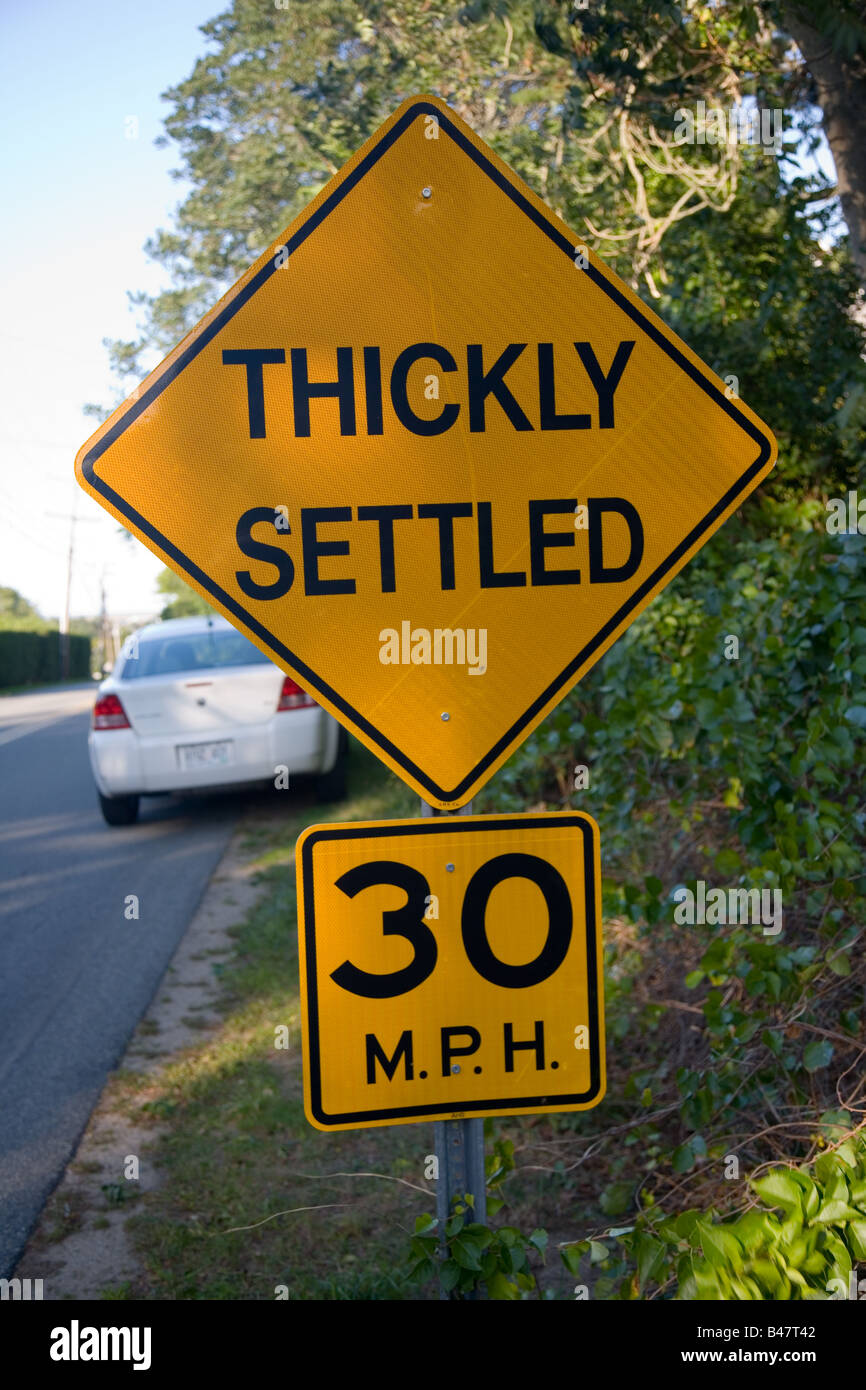 30 mph speed limit and thickly settled sign, Cape Cod, Massachusetts