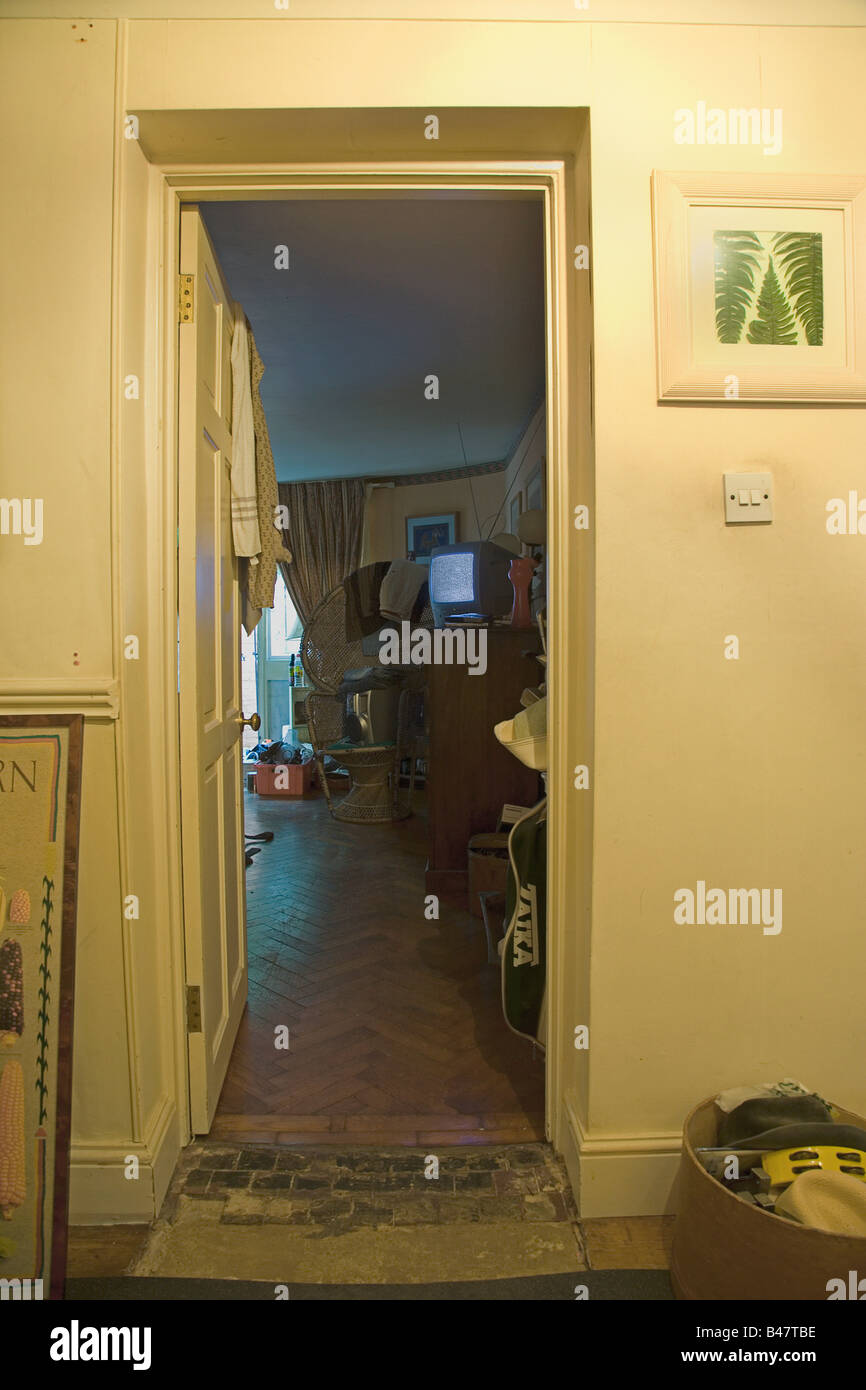Television left on in bedroom Stock Photo