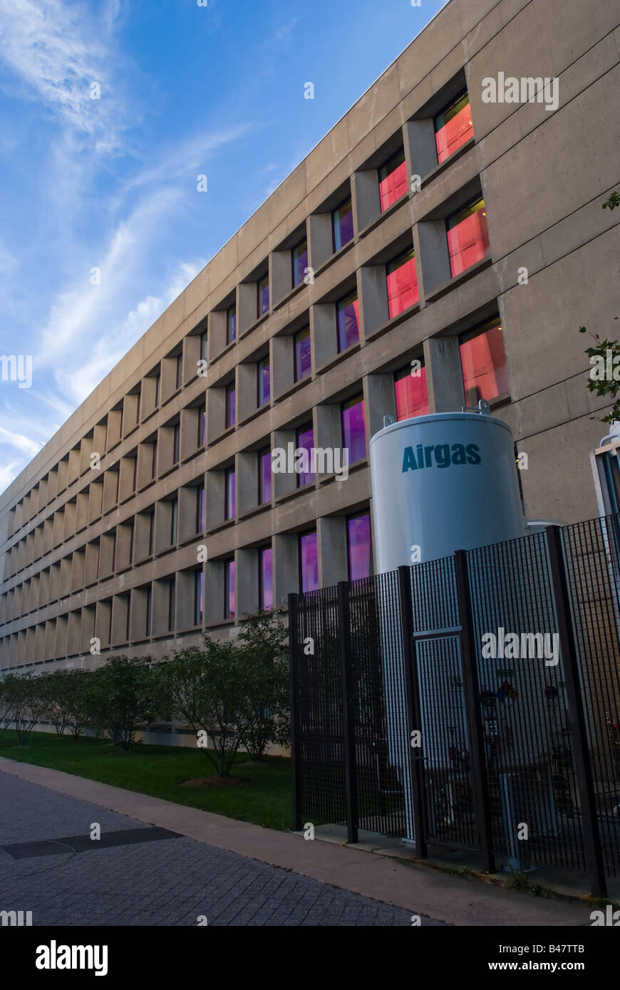 The liquid nitrogen tank supplying Building 18 on the Massachusetts Institute of Technology campus in Cambridge MA as seen on 9 Stock Photo