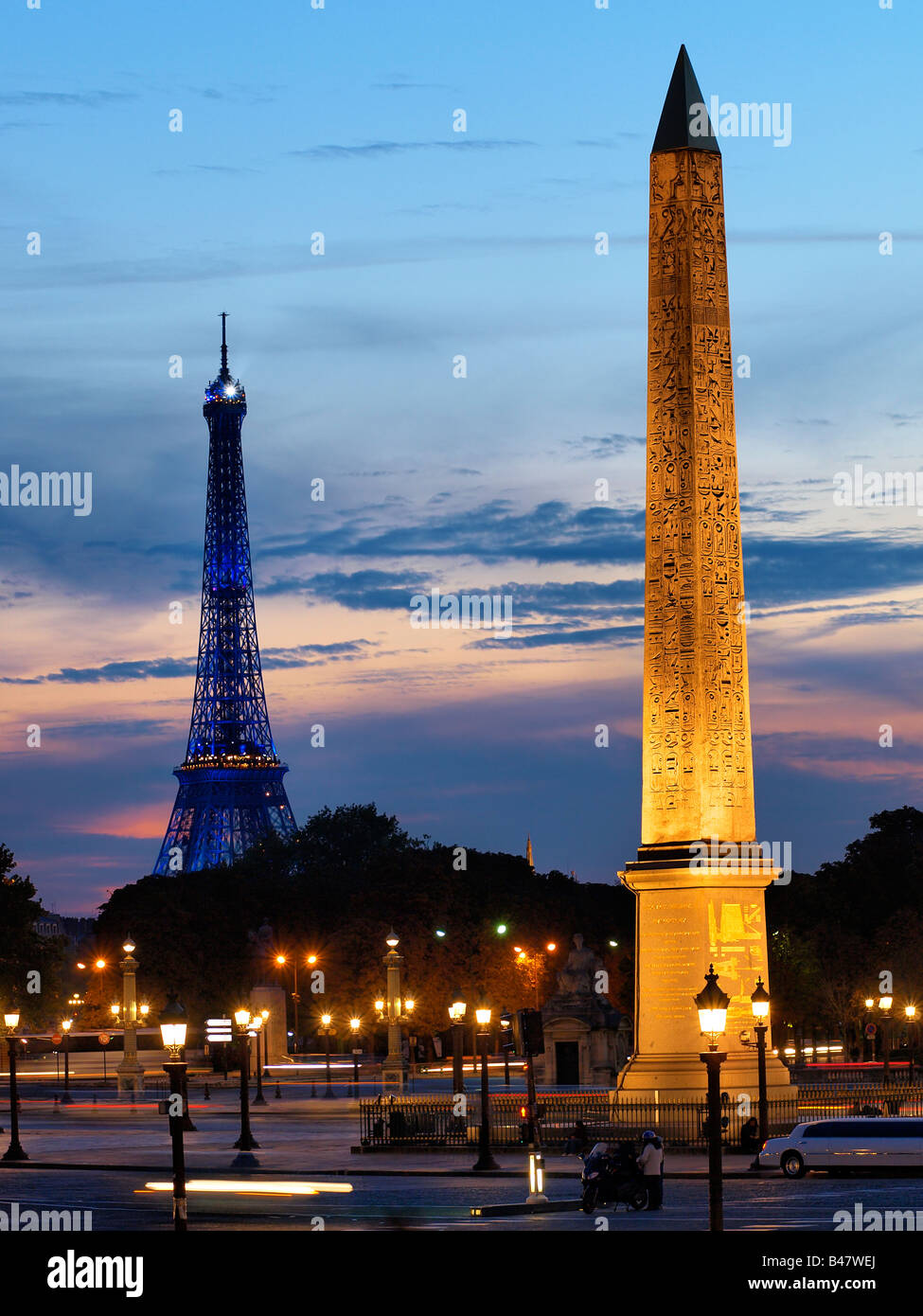 Place de la Concorde and Eiffel tower, Paris, France. Stock Photo