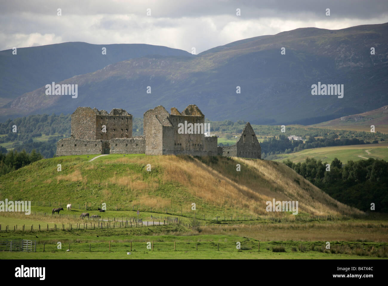 The Village of Kingussie, Scotland. Ruthven Barracks with the ...