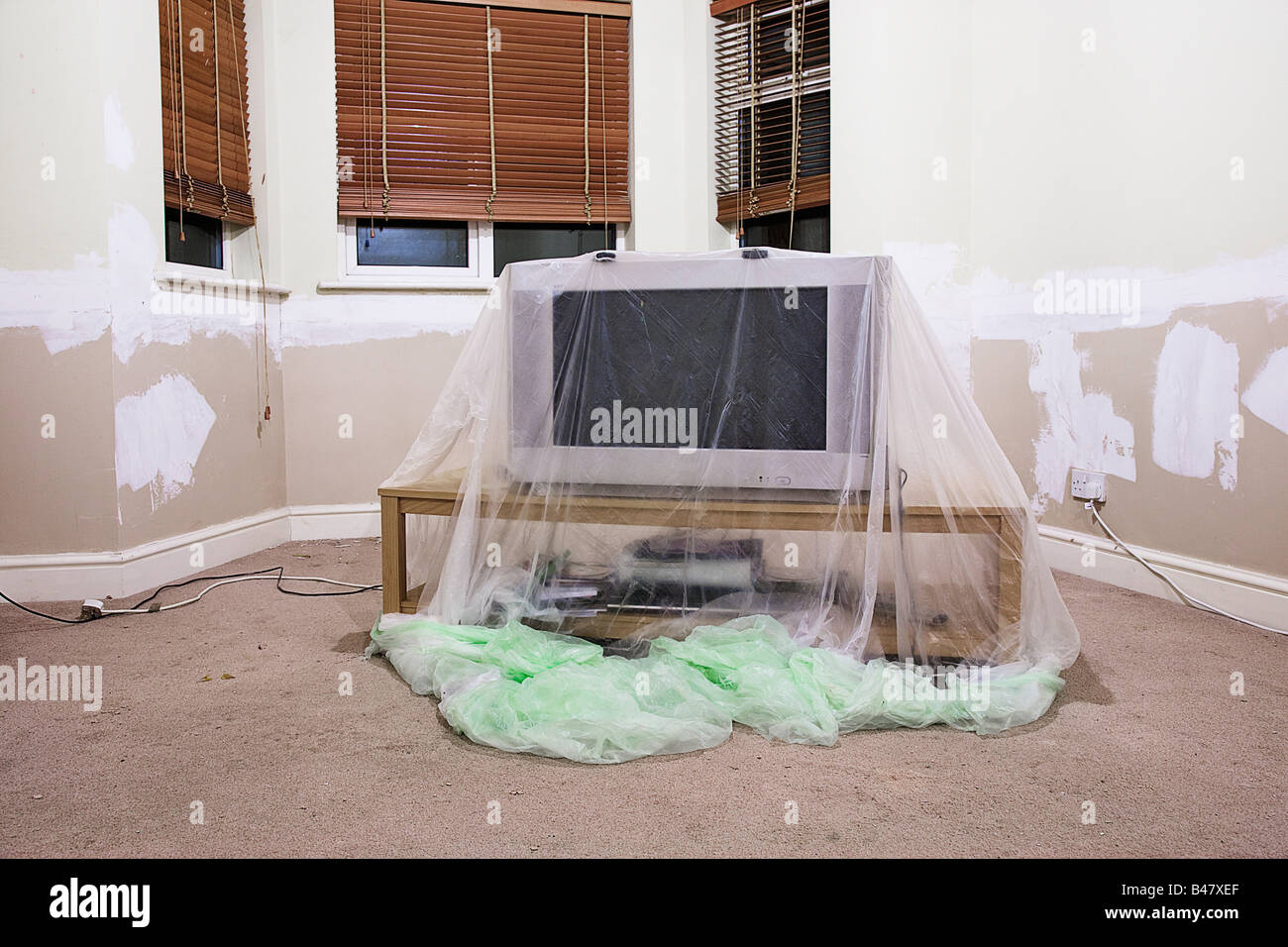 Television covered in living space Stock Photo