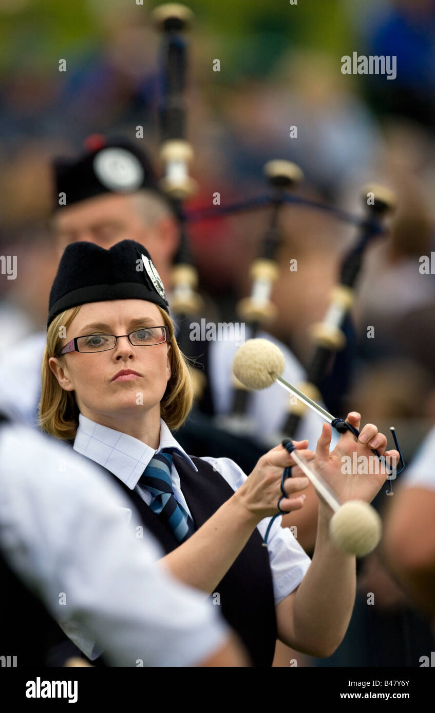 Drummer in a pipe band at the Cowal Gathering. A Gathering is a