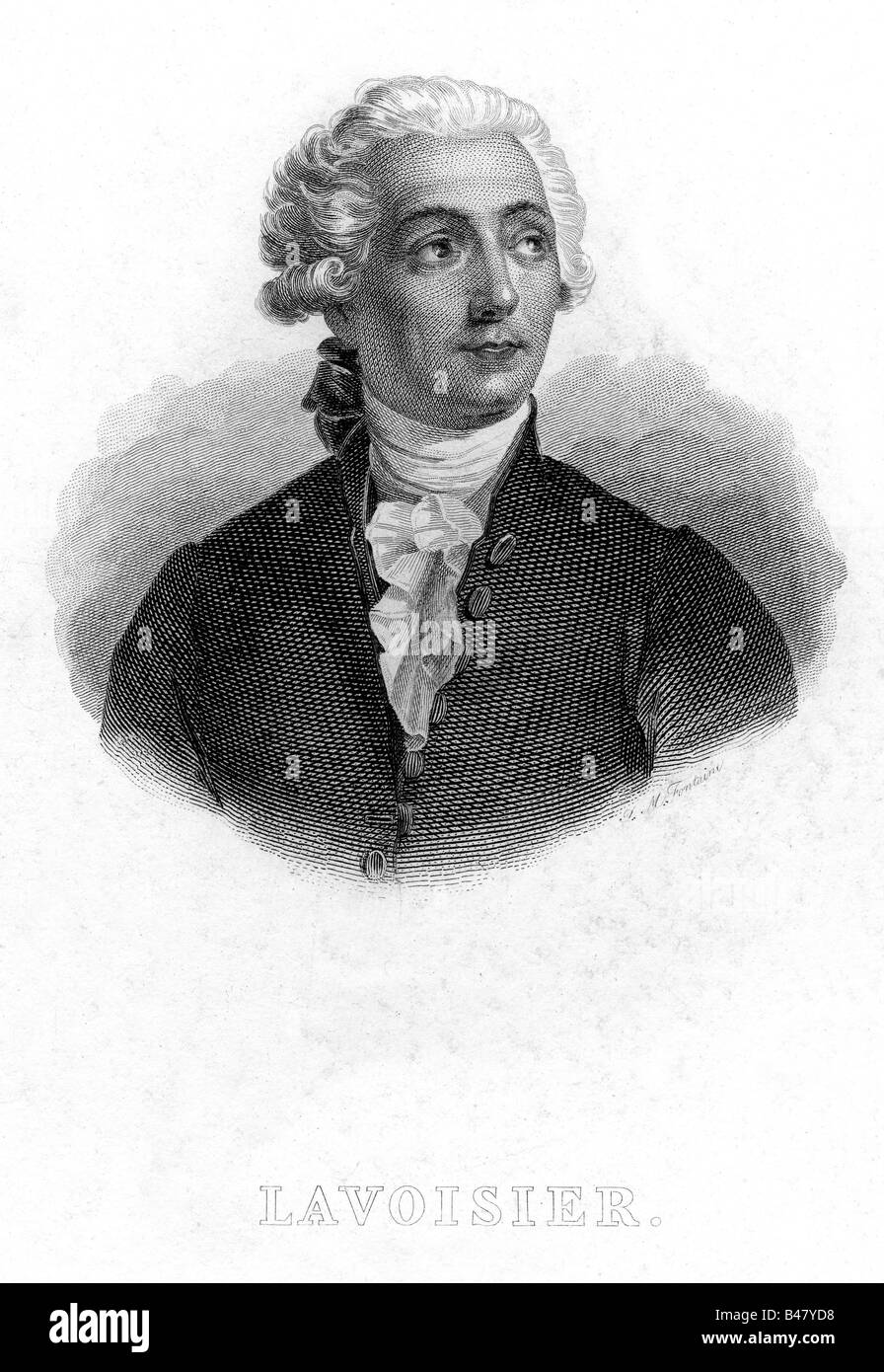 Lavoisier, Antoine Laurent de, 26.8.1743 - 8.5.1794, French chemist, portrait, engraving 19th century, , Artist's Copyright has not to be cleared Stock Photo