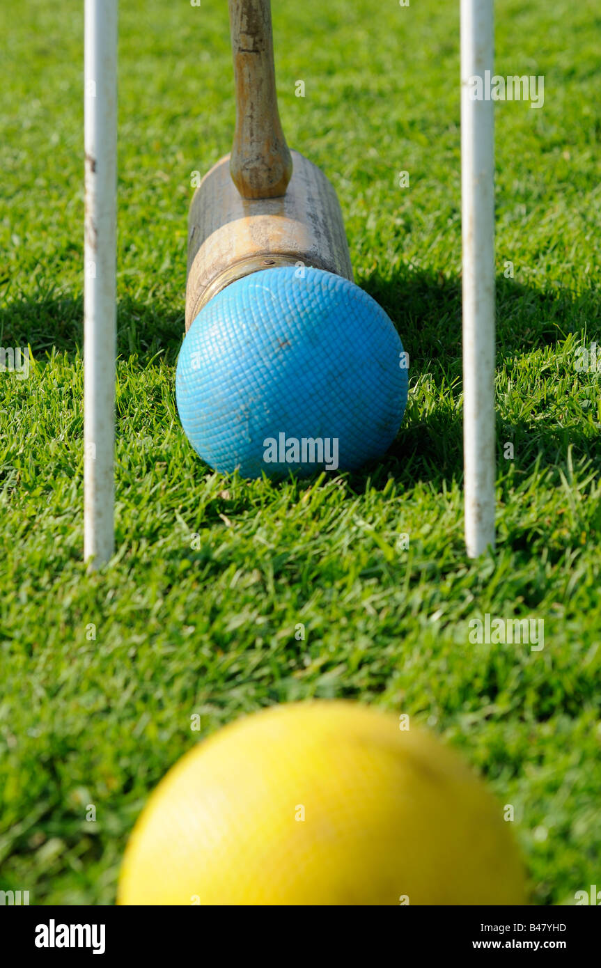 Lawn Croquet Hoop balls and Mallet Stock Photo Alamy