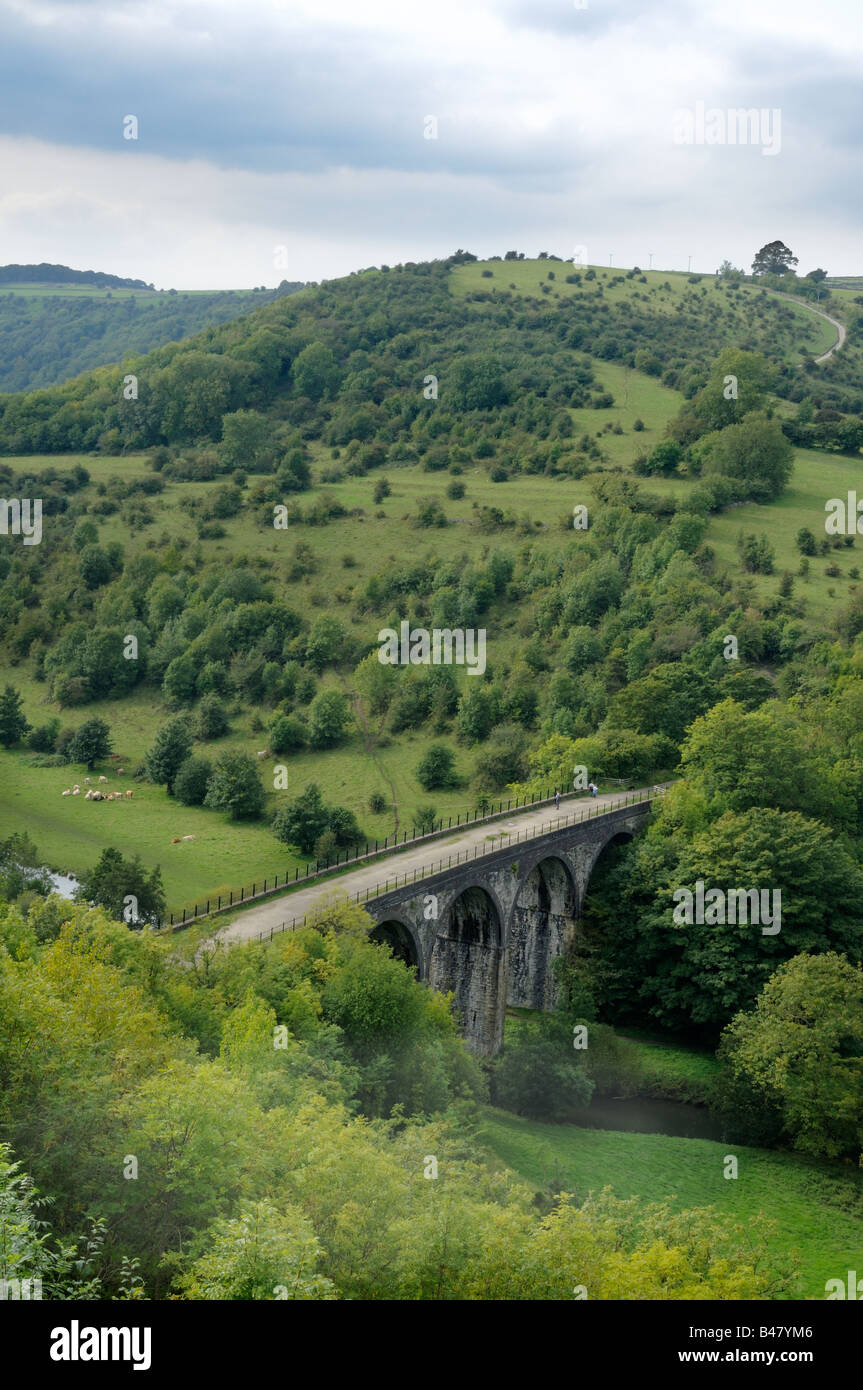 Monsal Dale Showing Viaduct river valley and the River Wye Peak District UK September Stock Photo