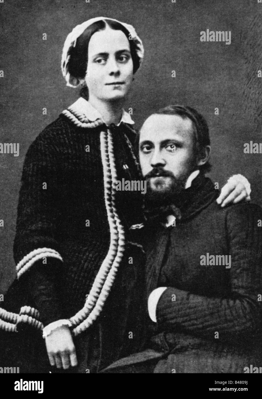 Virchow, Rudolf, 13.10.1821 - 5.9.1903, German medic / physician and politician, half length, with his wife Rose, one year after wedding, 1851, Stock Photo