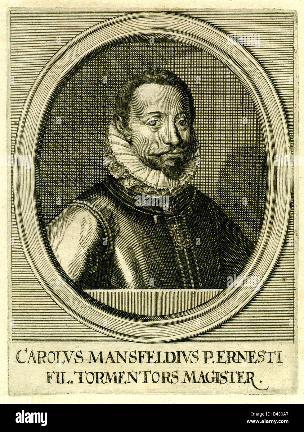 Mansfeld, Karl Count of, 1543 - 24.8.1595, German General and Admiral, portrait, engraving, 16th century, Stock Photo