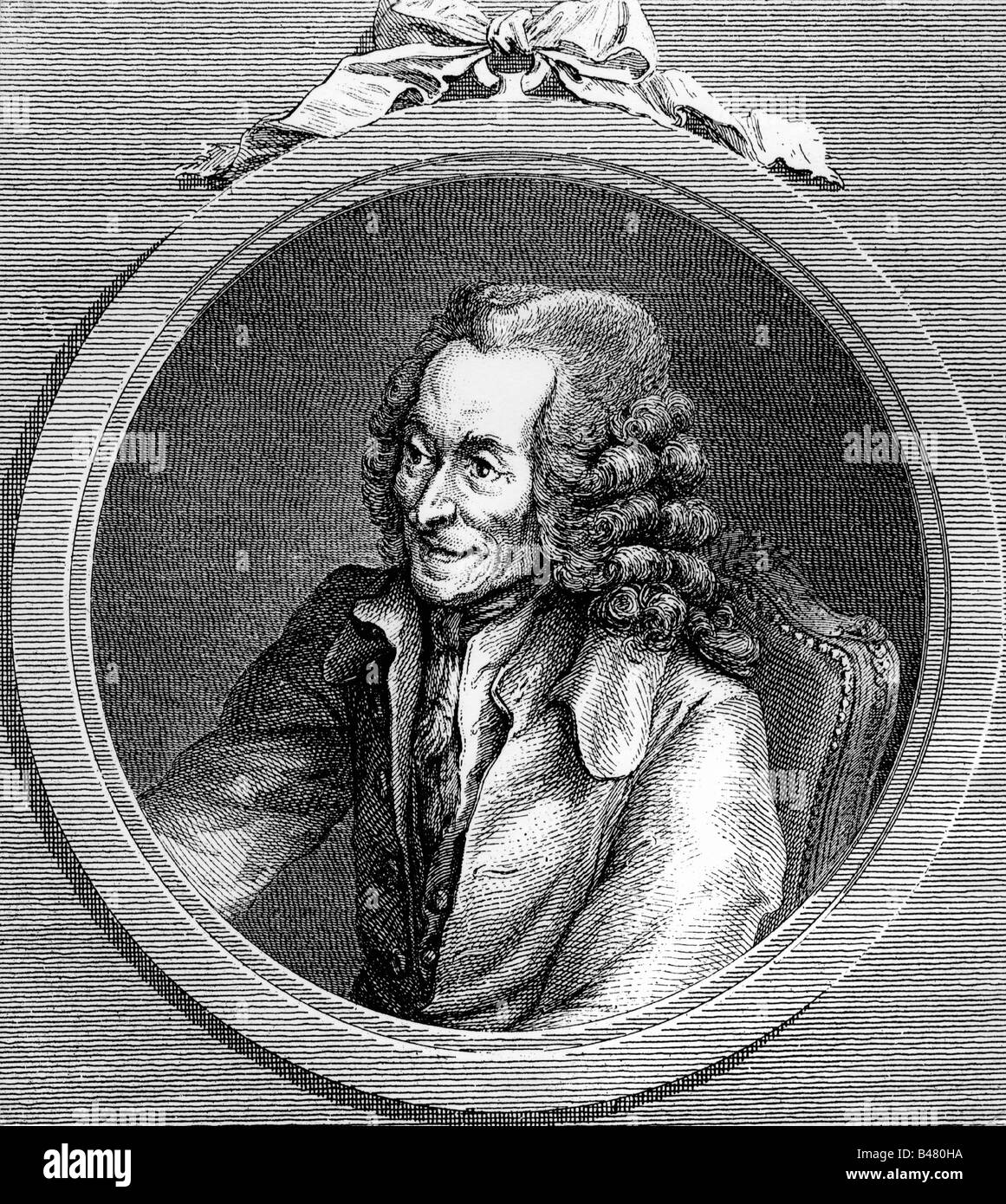 Voltaire (Francois Arouet), 21.11.1694 - 30.5.1778, French philosopher, portrait, copper engraving, by Dominique Vivant Denon, (1747 - 1825), Artist's Copyright has not to be cleared Stock Photo