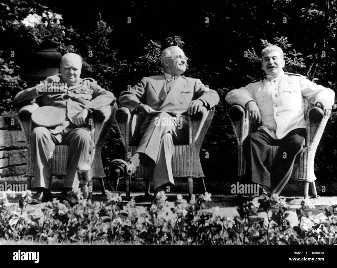 events, Second World War / WWII, conferences, Potsdam Conference 17.7.1945 - 2.8.1945, Joseph Winston Churchill, Stalin, Harry S. Truman, Stock Photo