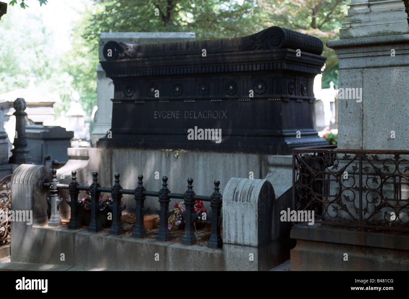 Delacroix, Eugene, 26.4.1798 - 13.8.1863, French painter, his grave, Pere Lachaise graveyard, Paris, Stock Photo