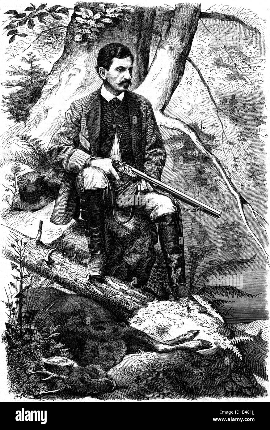 Dürkheim-Montmartin, Alfred Eckbrecht Count of, 21.7.1850 - 10.4.1912, Bavarian general, half length, hunting, wood engraving, 19th century, Stock Photo