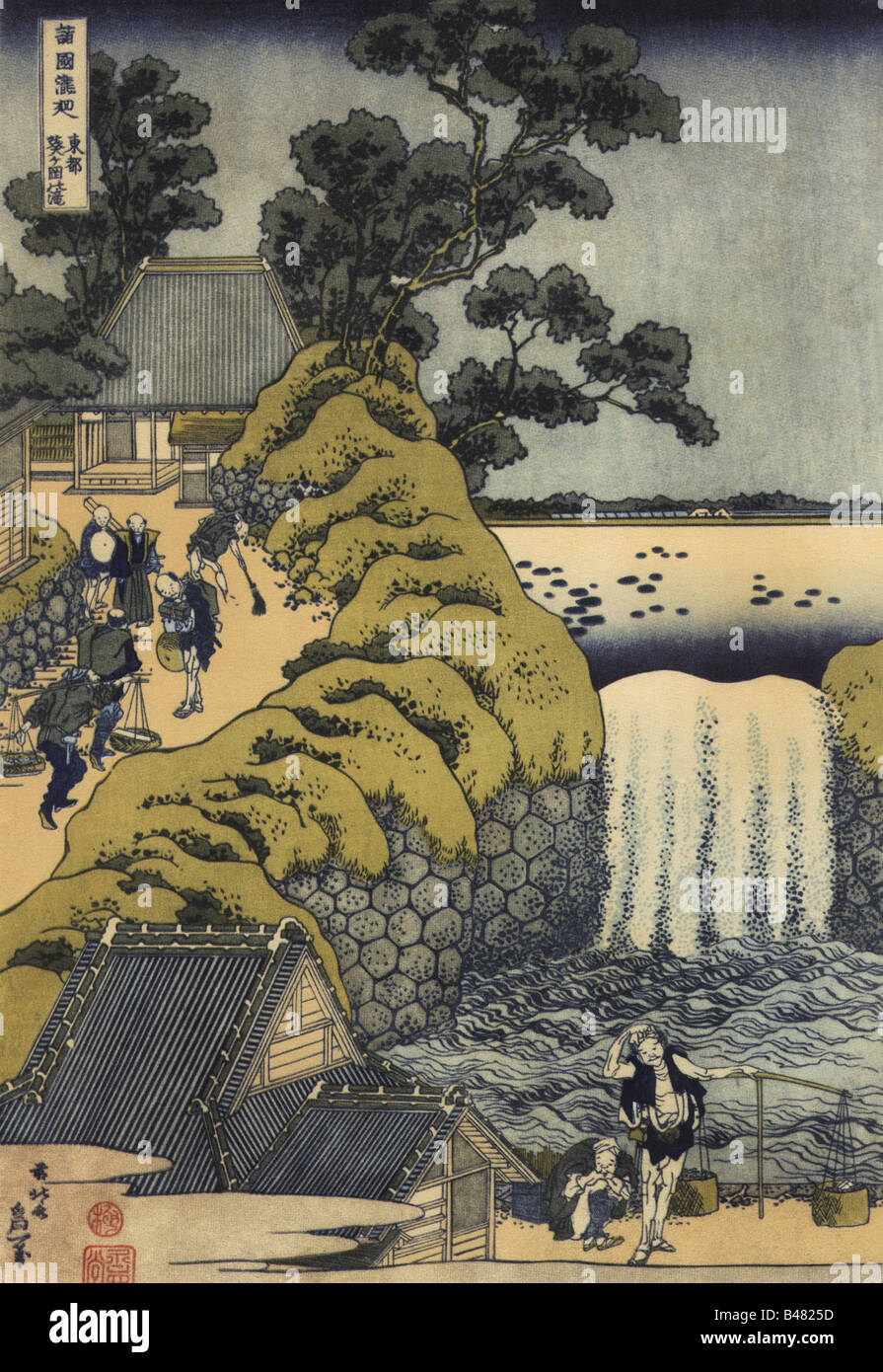 geography / travel, Japan, Städte, Tokyo, Aoigasaka waterfall, coloured  woodcut by Hokusai Katsushika, to \, image size:895x1390