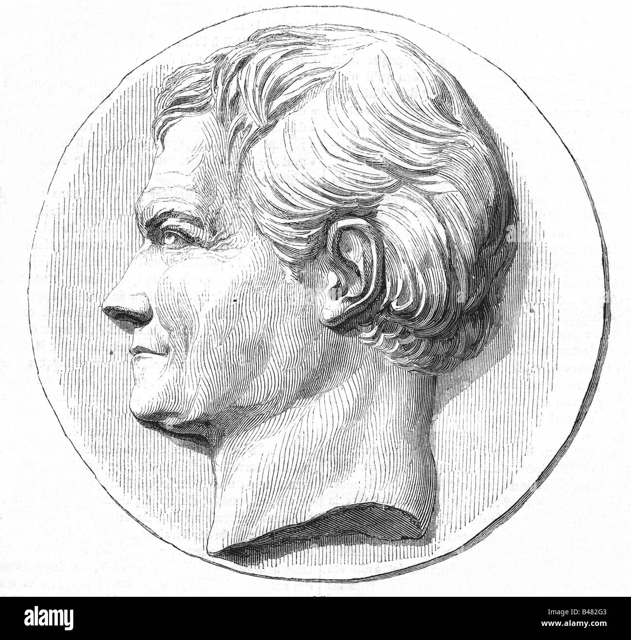 Ducrotay de Blainville, Henri Marie, 12.9.1777 - 1.5.1850, French zoologist, anatomist, portrait, side view, wood engraving after a locket by d`Angers, Stock Photo