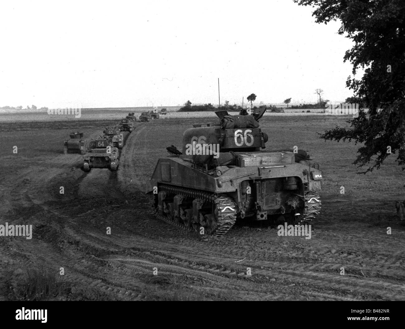 events, Second World War / WWII, France, Invasion 1944, 'Sherman' tanks of a British armoured brigade before Caen, 8.6.1944, Stock Photo