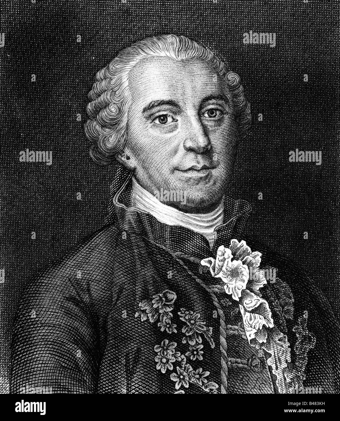 Buffon, Georges Louis Leclerc Comte de, 7.9.1707 - 16.4.1788, French natural scientist, half length, steel engraving, 19th century, Artist's Copyright has not to be cleared Stock Photo