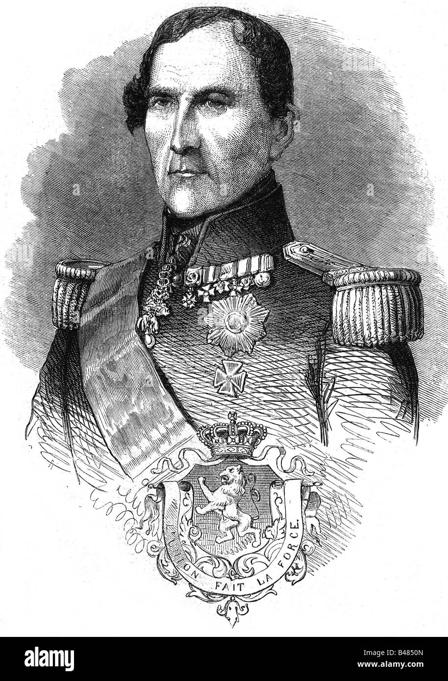 Leopold I., 16.12.1790 - 10.12.1865, King of the Belgians 31.7.1831 - 16.12.1865, portrait, wood engraving, 1859,  , Stock Photo