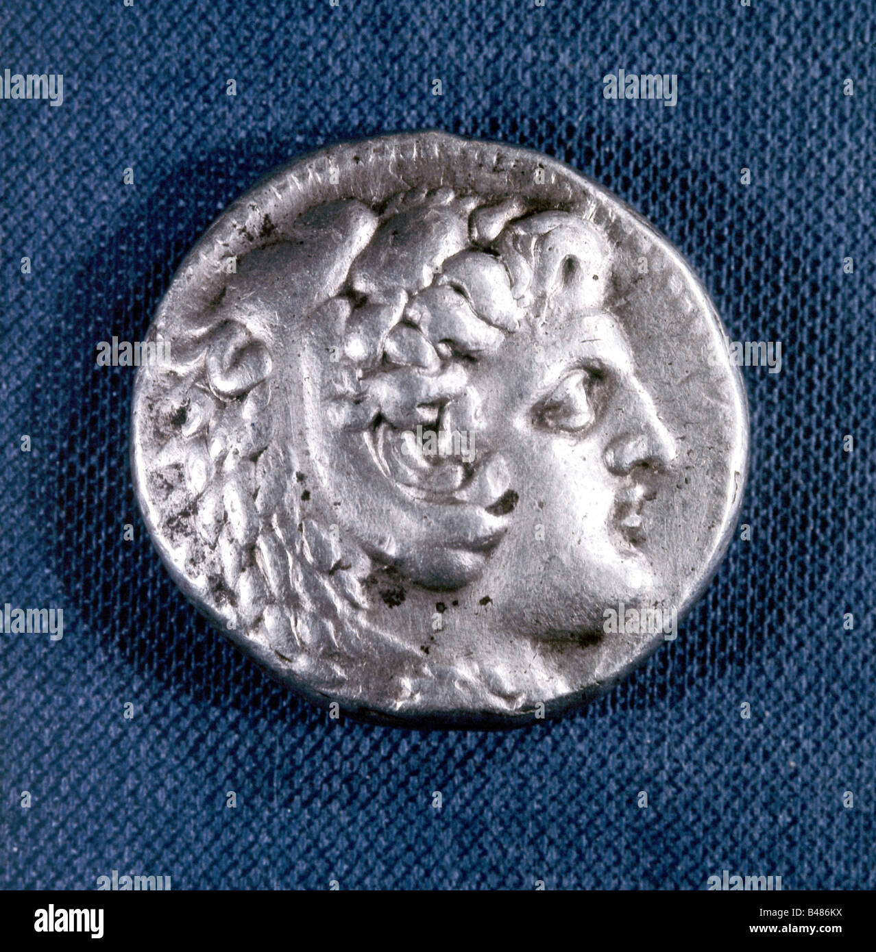 Alexander III 'the Great', 356 - 10.6.323 BC, King of Macedon 336 - 323, portrait, as Heracles, coin, Tetradrachm, Stock Photo