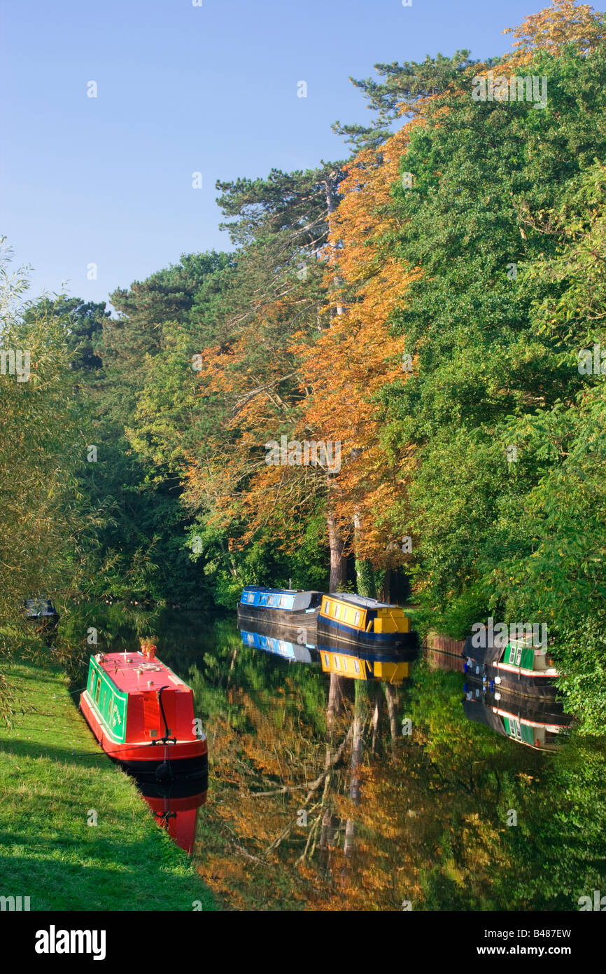 Longboats on River Wey Navigation at Send, Surrey, UK. Early autumn Stock Photo