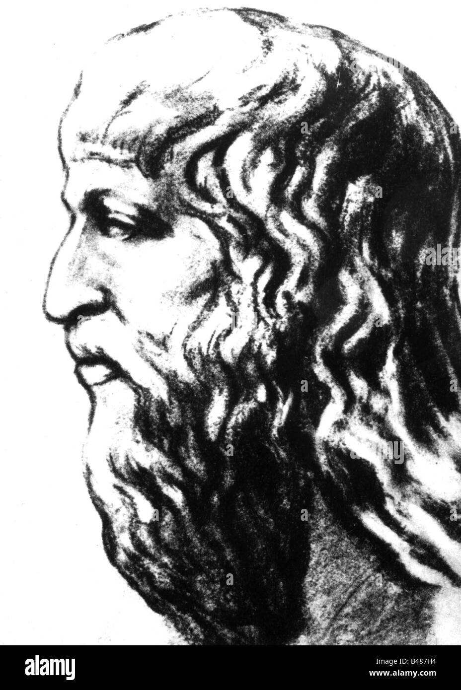 Heraclitus of Ephesus, circa 540 - 480 BC, Greek philosopher, side-face, drawing by G. Inger after antique sculpture, Stock Photo
