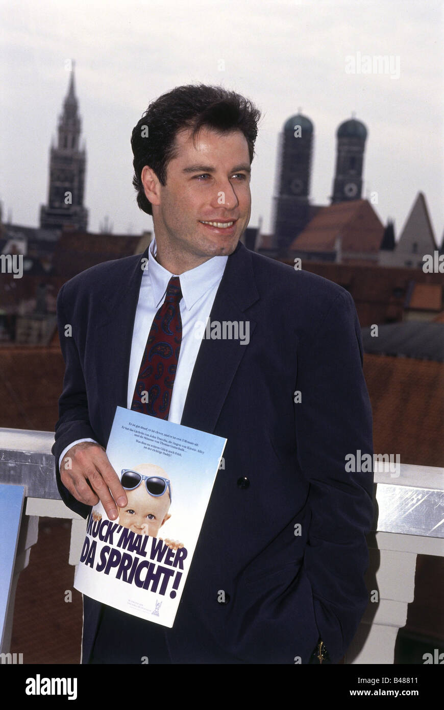 Travolta, John, * 18.2.1954, American actor, half length, at press conference, movie premiere 'Look Who's Talking', Hotel Raffael, Munich, 1990, Stock Photo