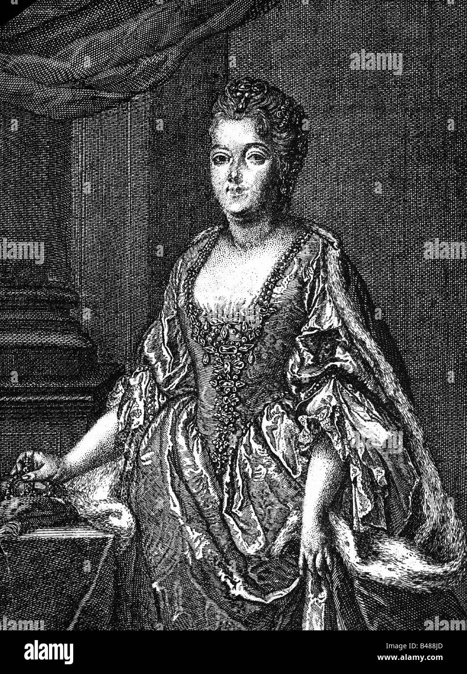 Therese Kunigunde, 4.3.1676 - 10.3.1730, Electress Consort of Bavaria 12.1.1695 - 26.2.1726,  copper engraving by Zimmermann, early 18th century, , Artist's Copyright has not to be cleared Stock Photo