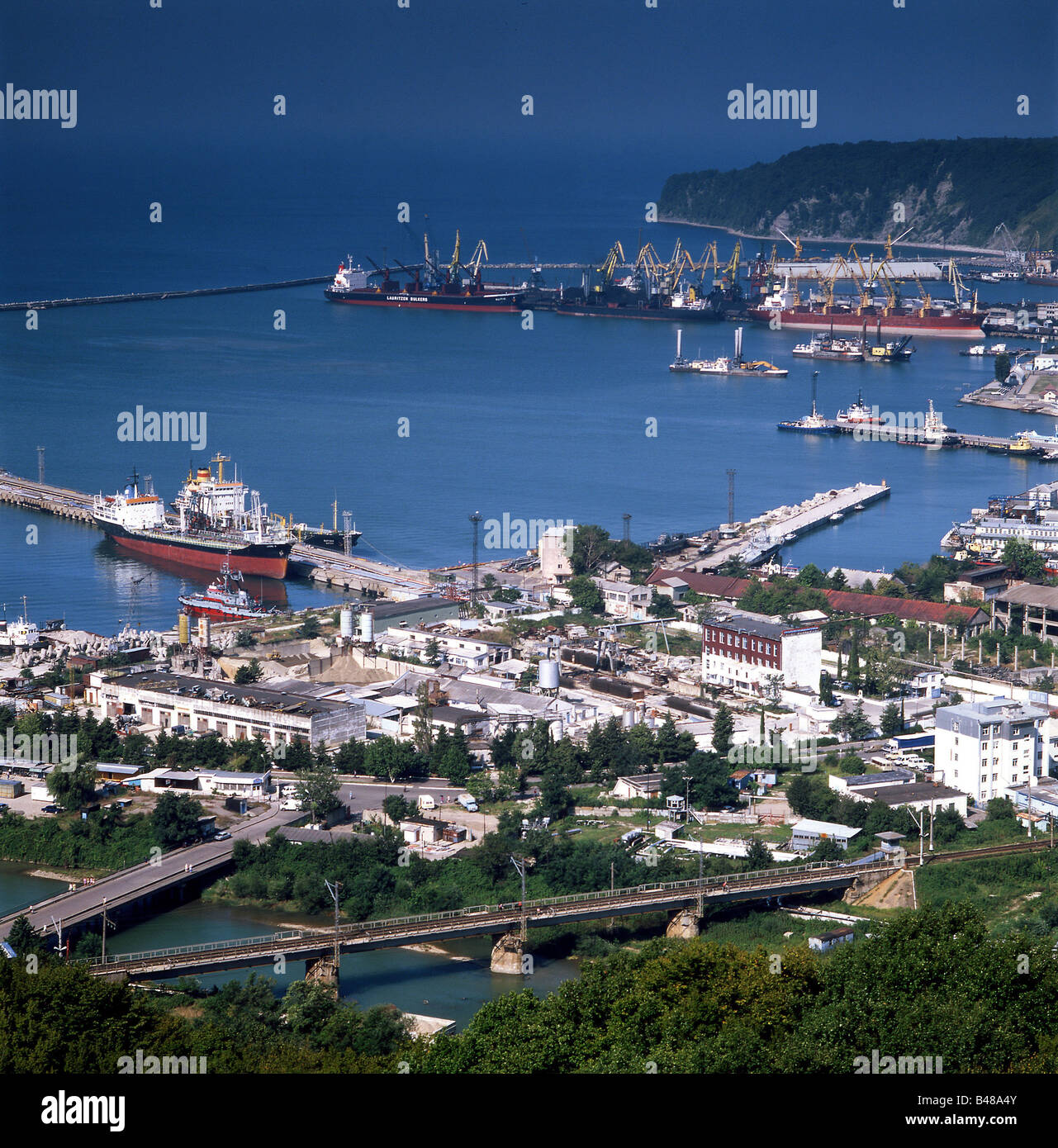 geography / travel, Russia, Tuapse, port, view of the port at the black sea, second biggest port to novorossiisk, region Krasnodar Krai, , Additional-Rights-Clearance-Info-Not-Available Stock Photo