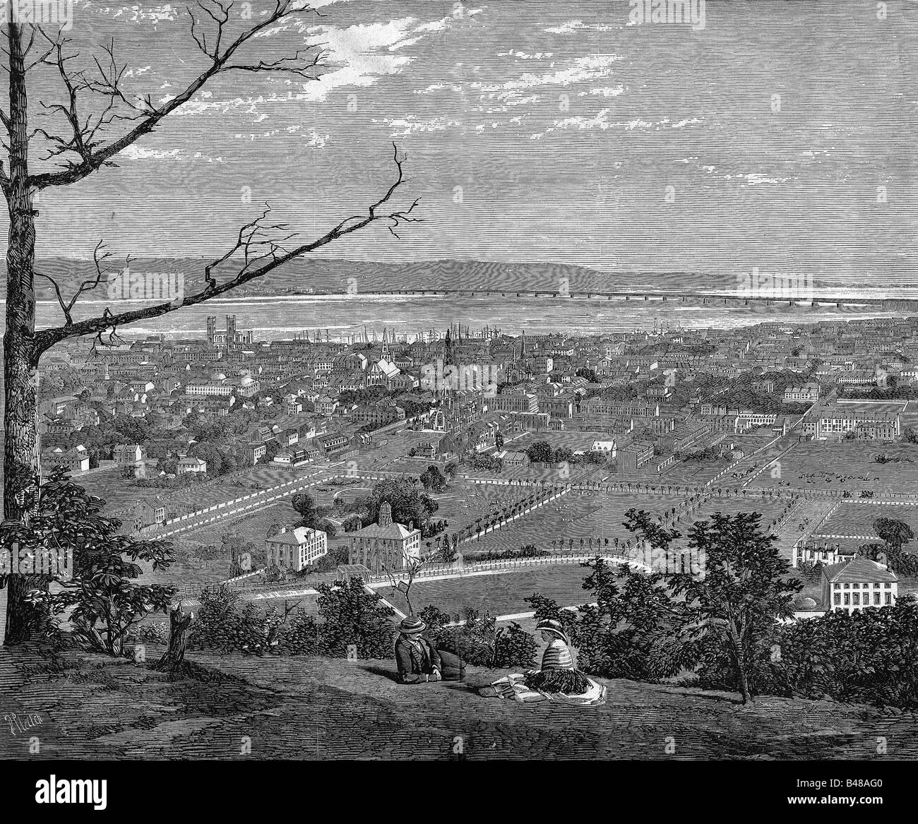 geography / travel, Canada, Montreal, city views / cityscapes, view over province capital of Quebec, engraving from magazine 'Die Glocke', 22th septembre 1860, , Stock Photo