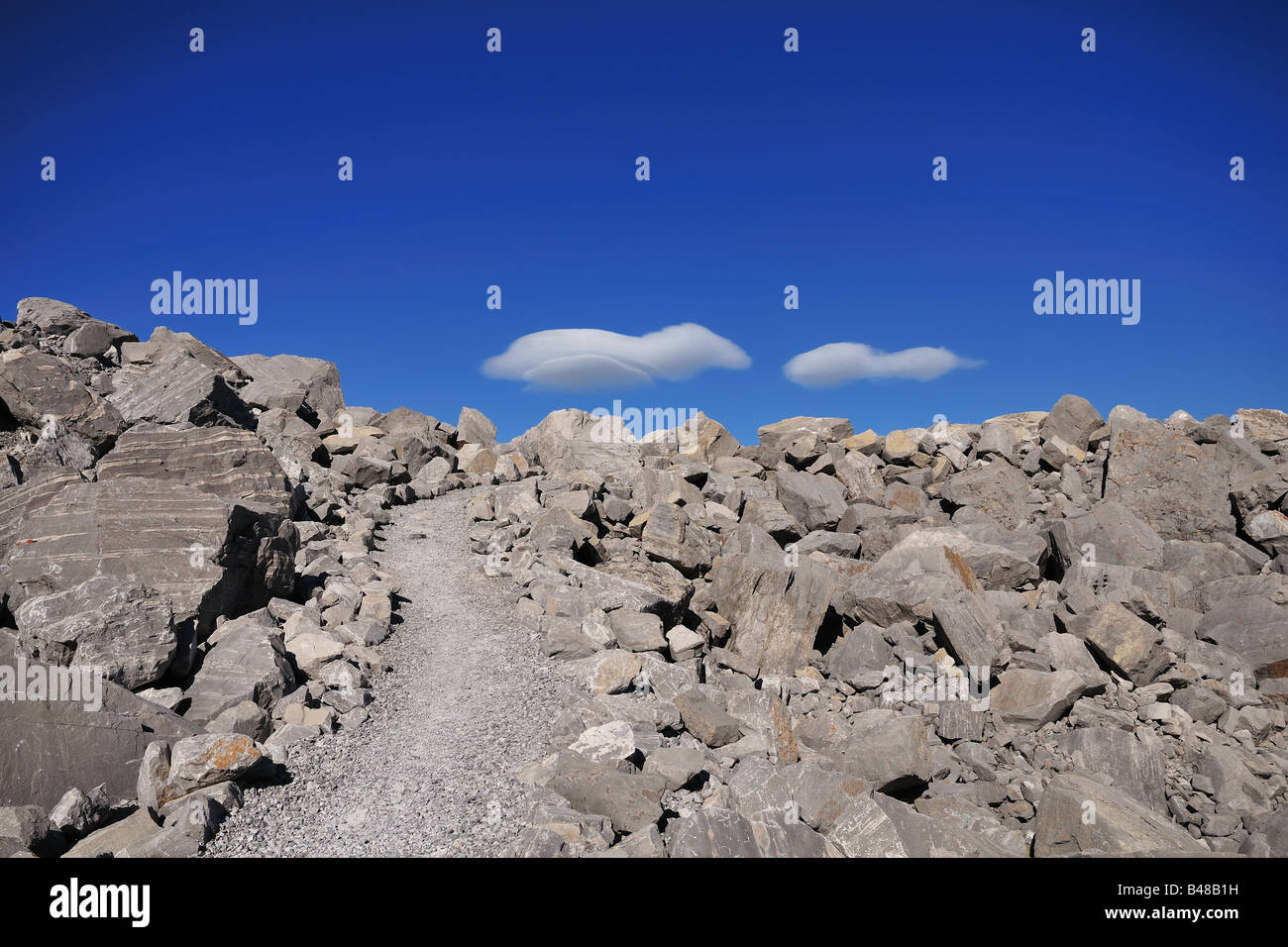 Frank town burried under stones, Alberta, Canada - mountain landslide Stock Photo