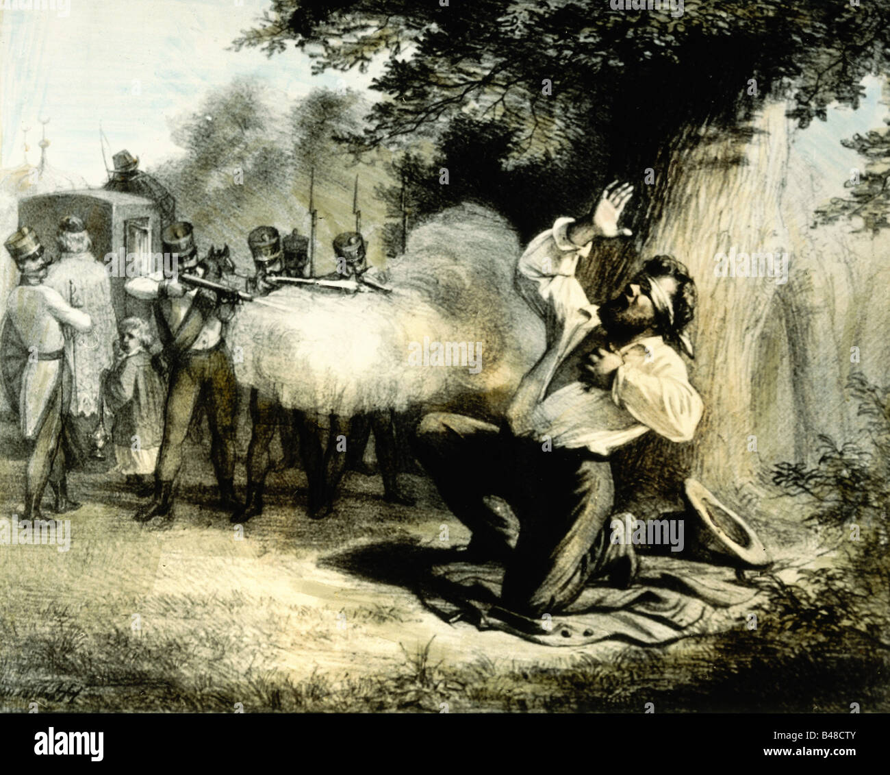 Blum, Robert, 10.11.1807 - 9. 11.1848, German politician and journalist, death, martial law, execution, shooting, Vienna, Austria, lithograph, circa 1850, Stock Photo