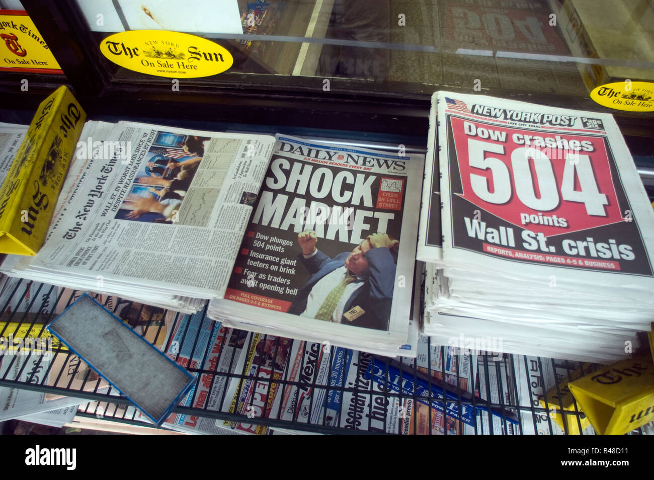Newspapers on a news stand in New York Stock Photo