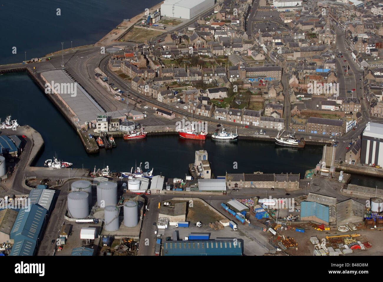 Aerial picture of the fishing port of Peterhead, Aberdeenshire, Scotland, UK Stock Photo
