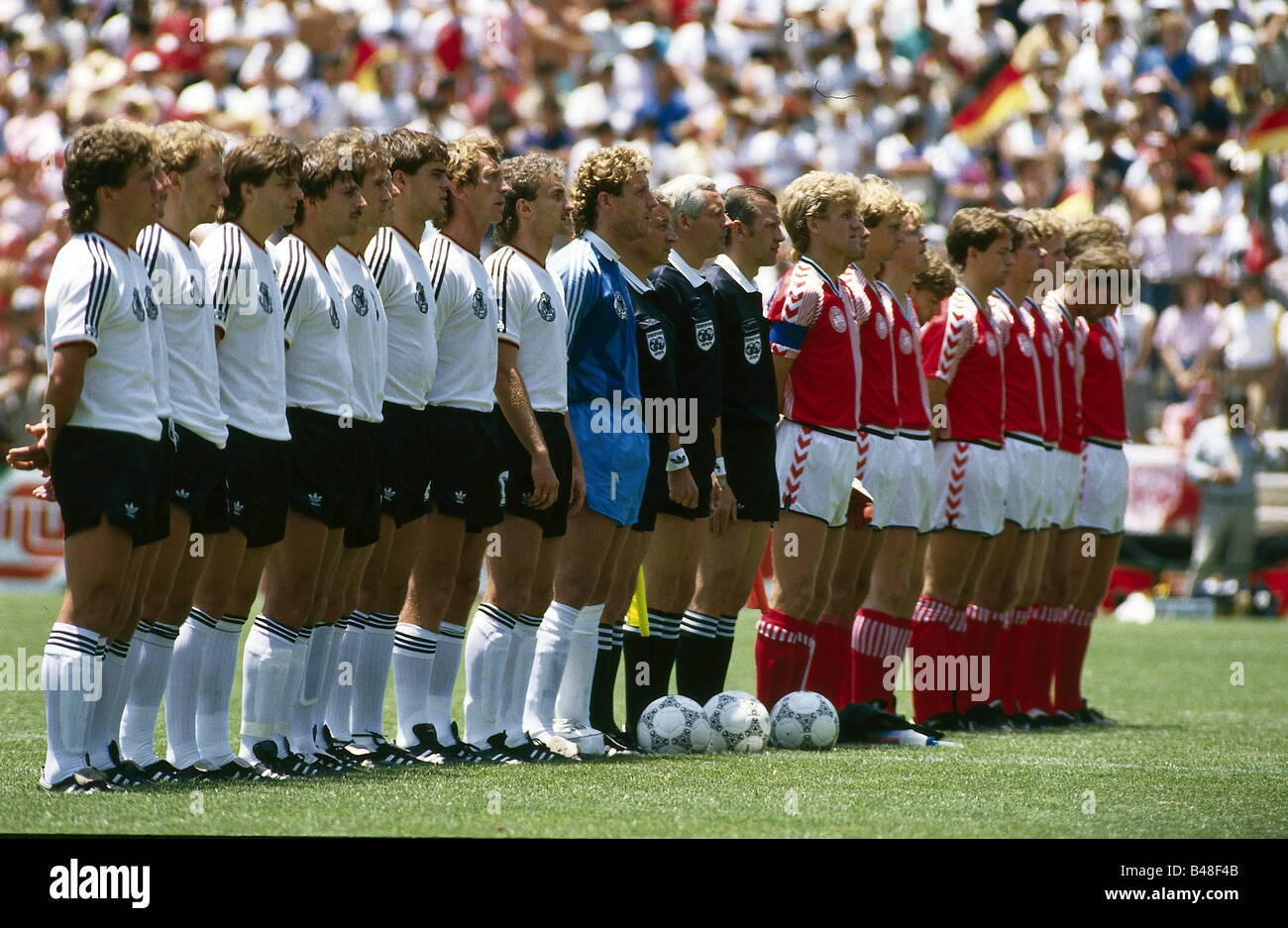 Sport / Sports, soccer, football, World Cup 1986, final round, group match, Denmark against Germany, (2:0) in Queretaro, Mexico, 13.6.1986, list, German team, match, historic, historical CEAM, 20th century, people, 1980s, Stock Photo