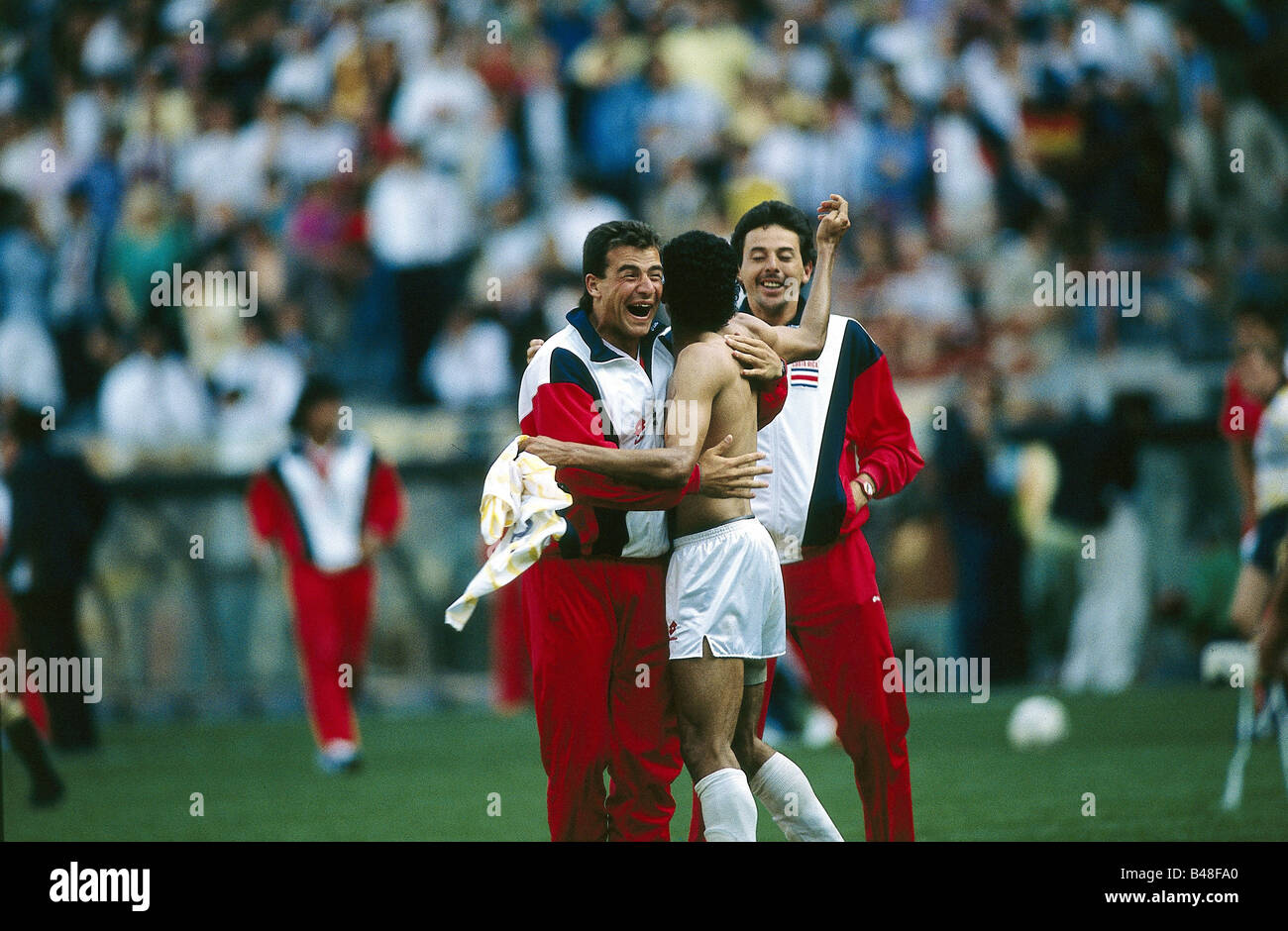 Sport / Sports, soccer, football, World Cup 1990, final round, group match, Costa Rica against Scotland, (1:0) in Genoa, Italy, 11.6.1990, team of Costa Rica, match, historic, historical, 20th century, people, 1990s, Stock Photo