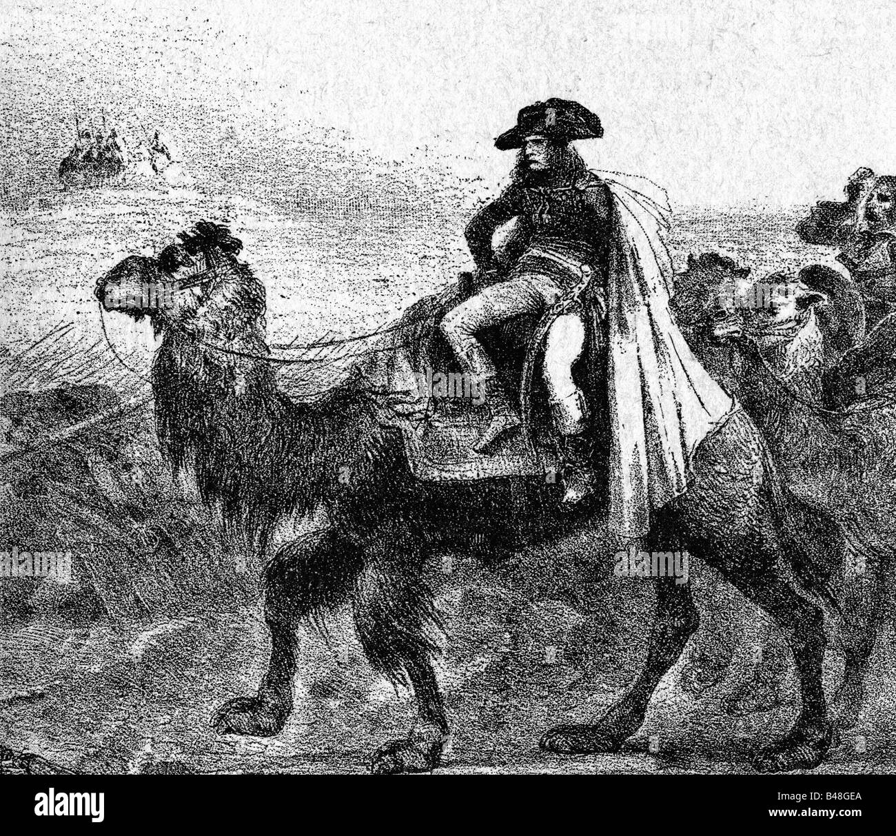 Napoleon I., 15.8.1769 - 5.5.1821, Emperor of the French 2.12.1804 - 22.6.1815, in Syria, riding a dromedary, engraving, 19th century, , Stock Photo