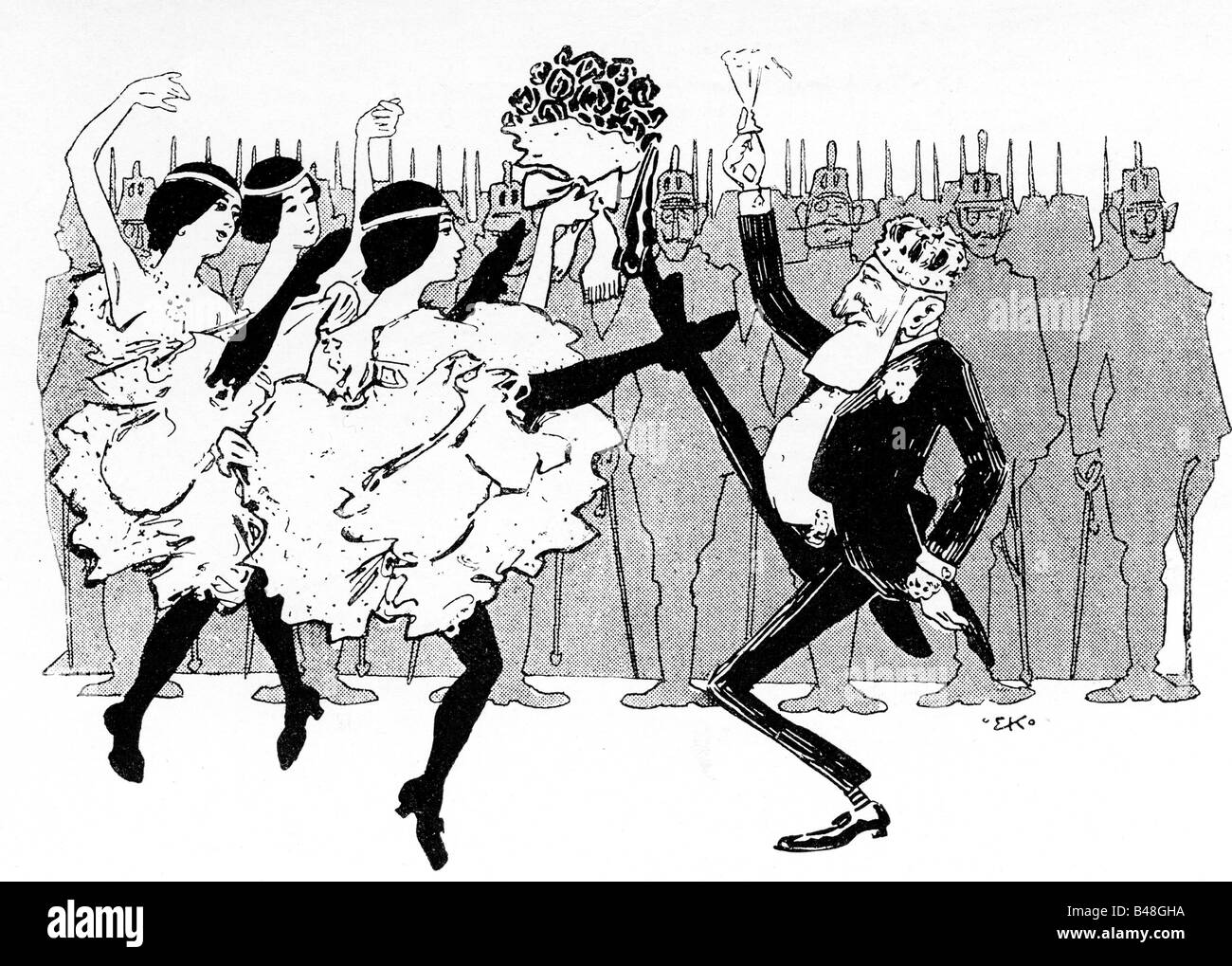 Leopold II, 9.4.1835 - 17.12.1909, King of Belgium 17.12.1865 - 17.12.1909, caricature, visit to Vienna, drawing by E. Kuntze, 'Dorfbarbier', 1903, , Stock Photo