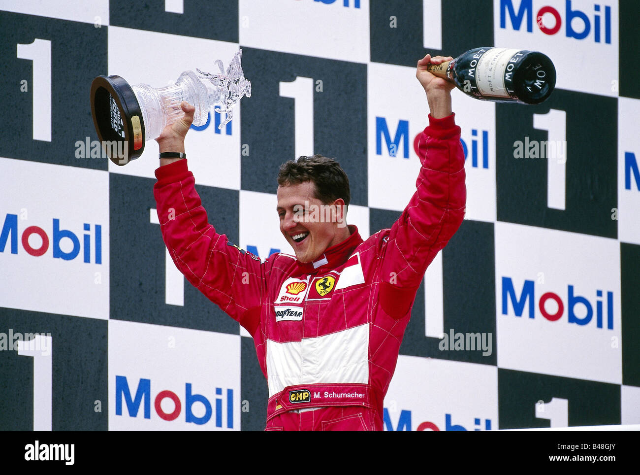 Schumacher, Michael, * 3.1.1969, German athlete (automobile racer), half length, Grand Prix Hockenheim, Germany, 1997, Stock Photo