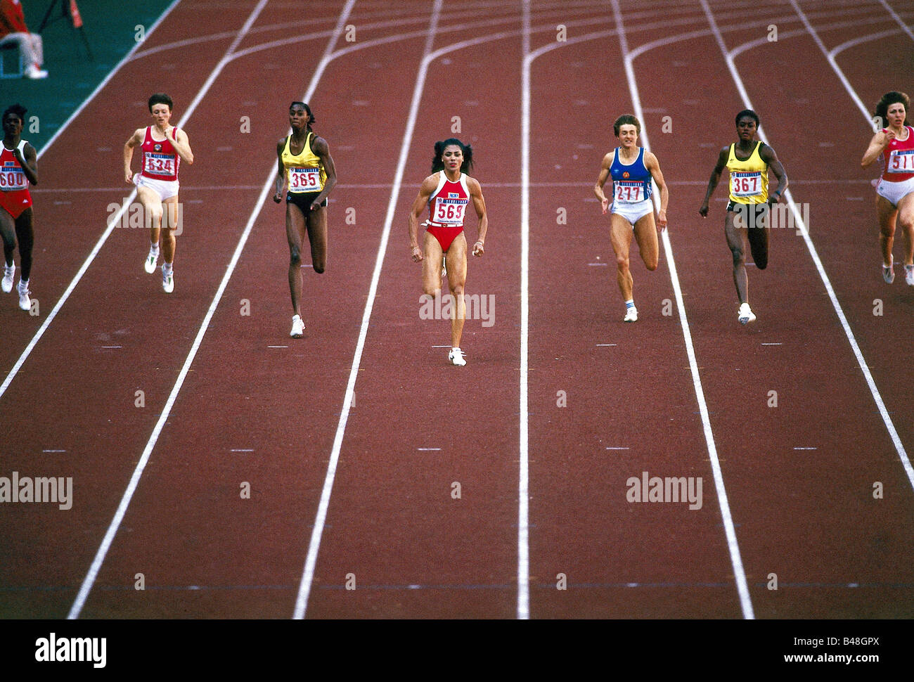 Griffith-Joyner, Florence, 21.12.1959 - 21.9.1998, American athlete (athletics), full length, Olympic Games, Seoul, 1988, Stock Photo