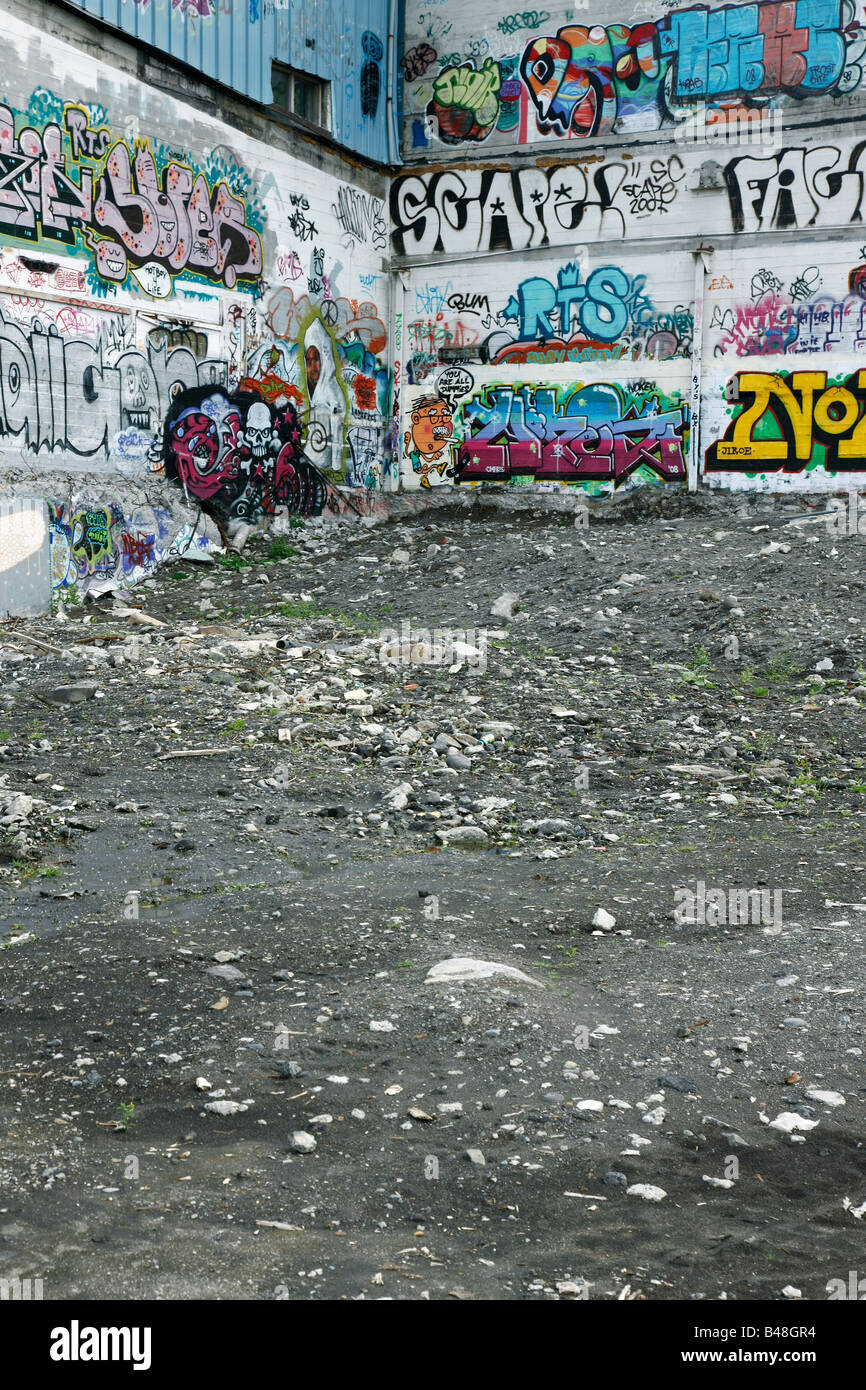 Scene from the ghetto abandoned houses with a lot of graffiti Stock Photo -  Alamy
