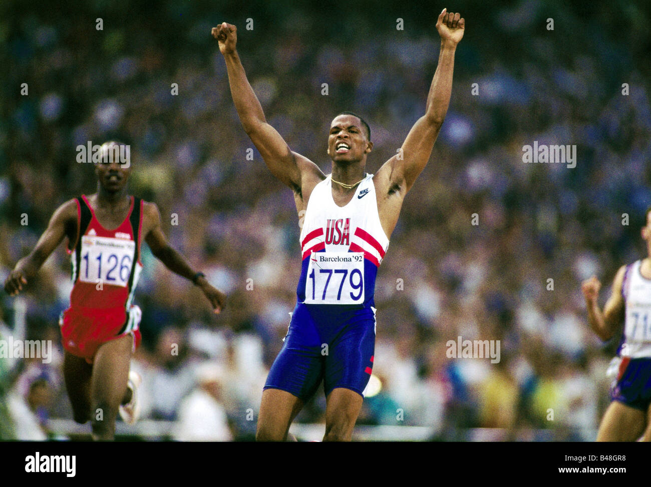 Watts, Quincy D., * 19.6.1970, American athlete (athletics), half length, Olympic Games, Barcelona, 1992, Stock Photo