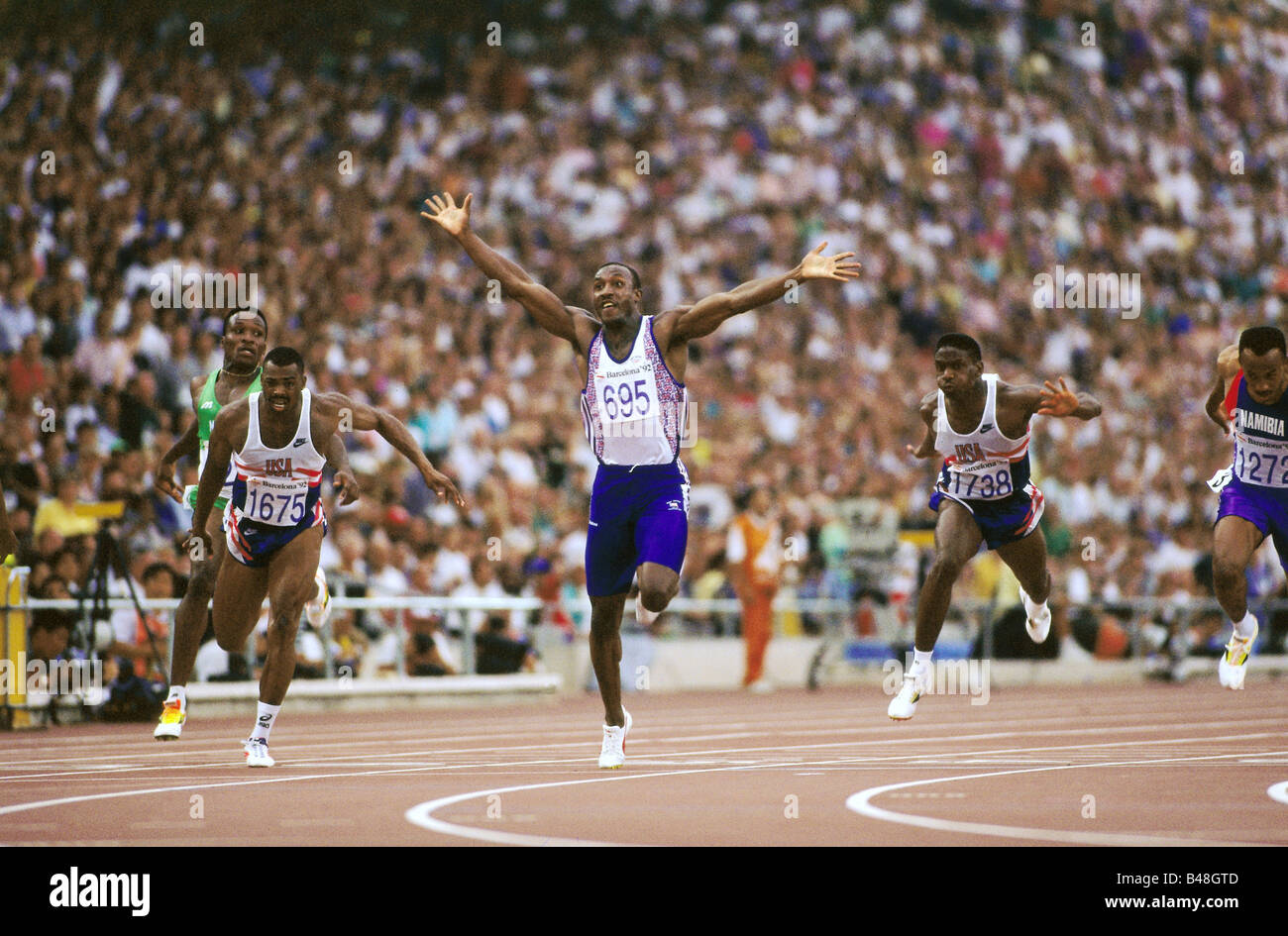Christie, Linford, * 2.4.1960, Britain athlete (athletics), full length, Olympic Games, Barcelona, 1992, Stock Photo