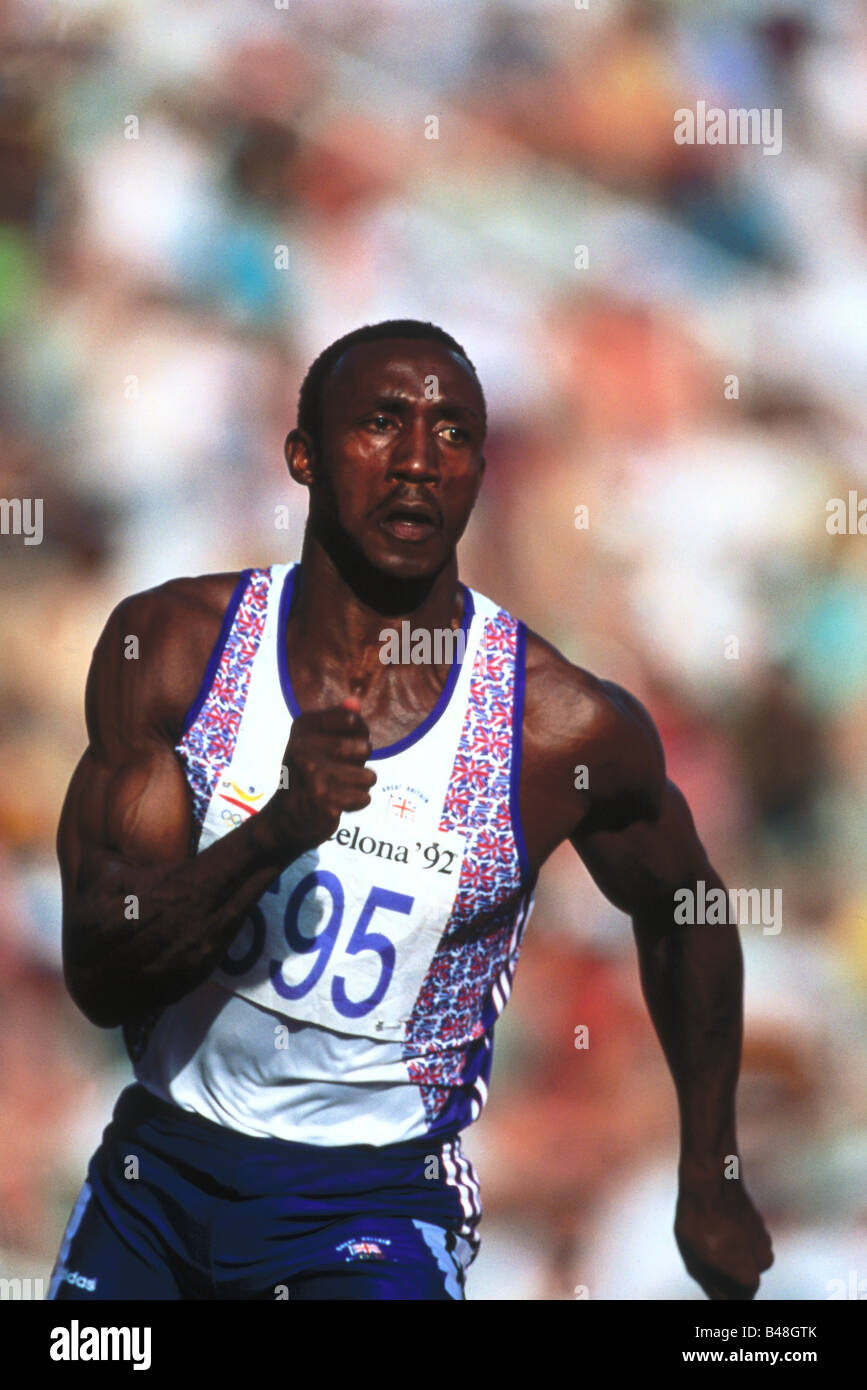 Christie, Linford, * 2.4.1960, Britain athlete (athletics), half length, Olympic Games, Barcelona, 1992, Stock Photo