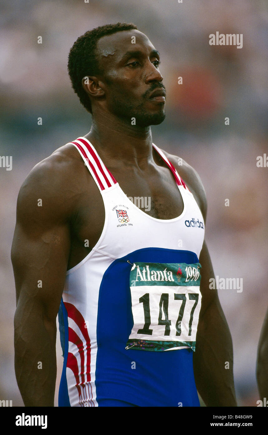 Christie, Linford, * 2.4.1960, Britain athlete (athletics), half length, Olympic Games, Atlanta, 1996, Stock Photo
